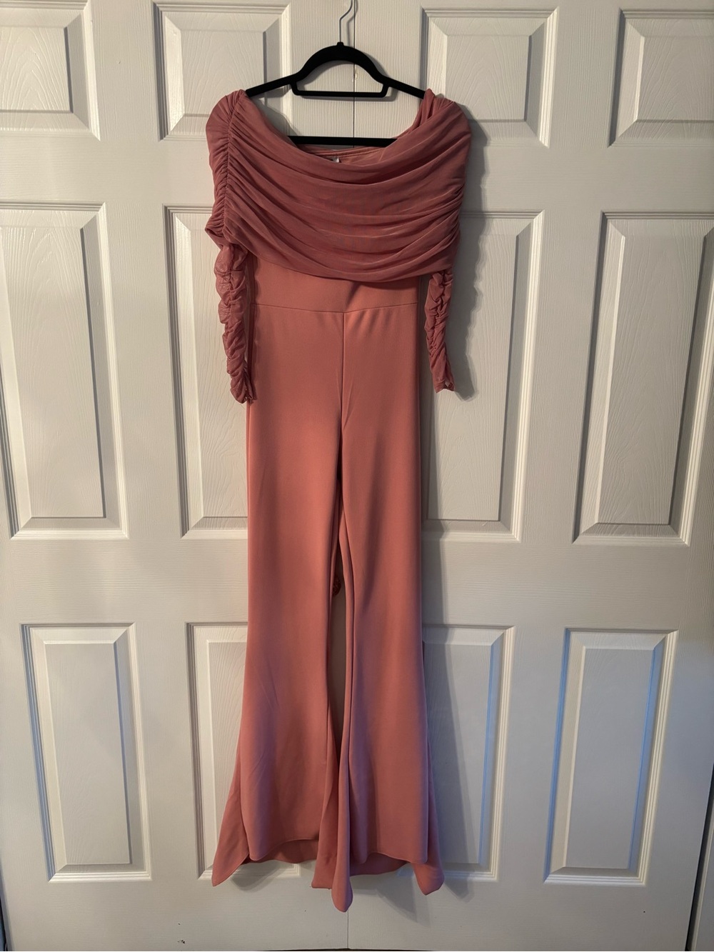 Fashion Nova Dusty Rose Off-Shoulder Wide Leg Jumpsuit